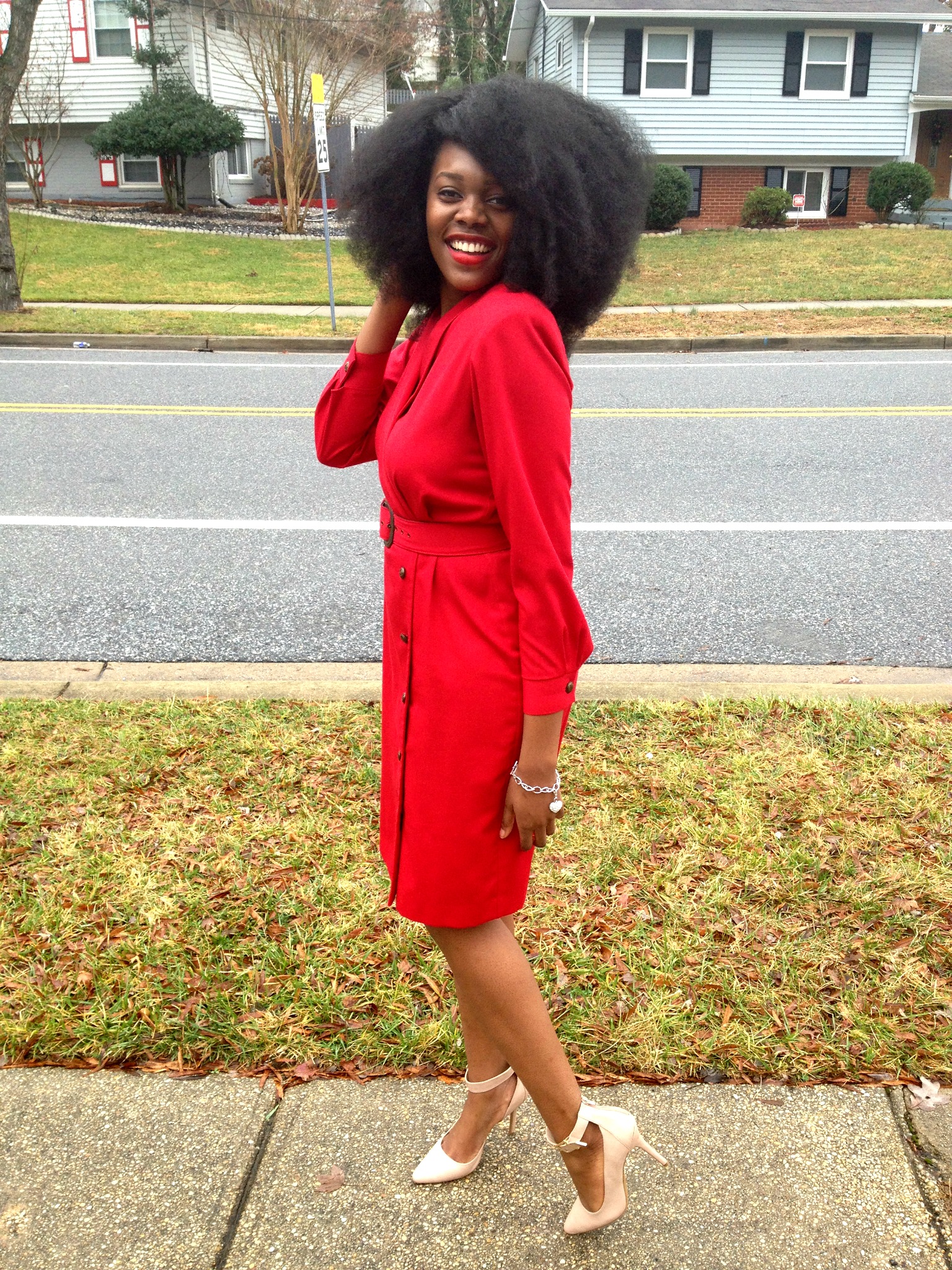 Vintage Red Long Sleeve Dress 4