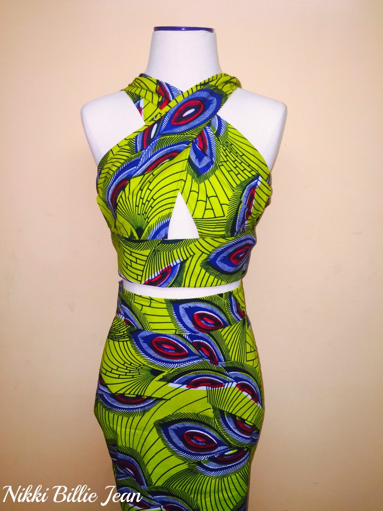 Kemi Ankara Print Cape Criss Cross Crop Top & High Waisted Pencil Skirt 2