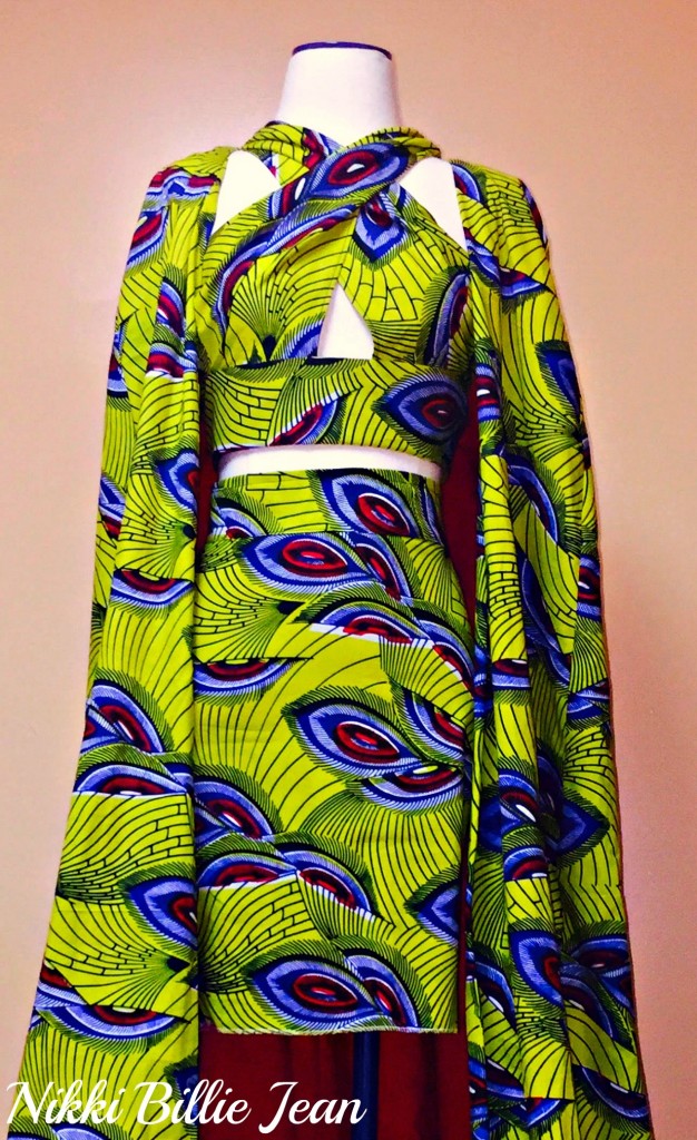 Kemi Ankara Print Cape Criss Cross Crop Top & High Waisted Pencil Skirt 3